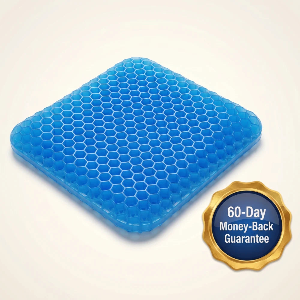 Covered Relvie gel cushion with a 60-day money-back guarantee badge