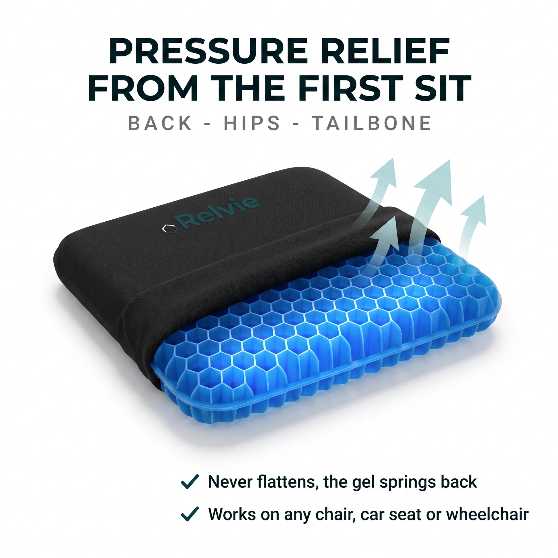 Relvie HoneyCore gel cushion, pressure relief from the first sit
