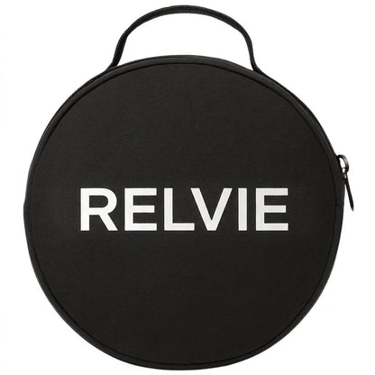 Black round Relvie travel carry case with zip closure and top carry handle