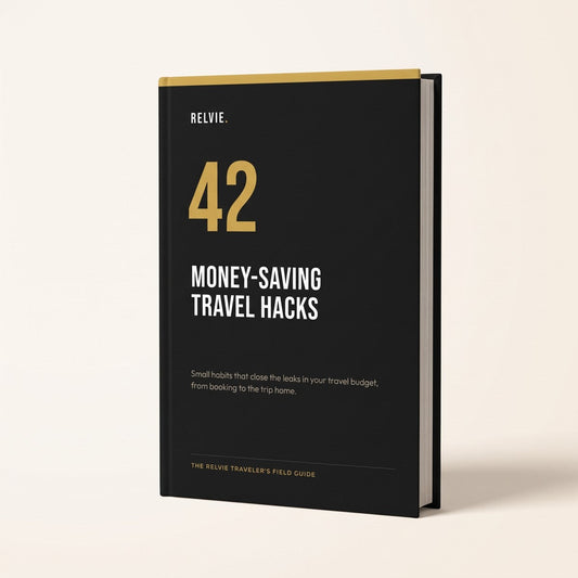 Cover of 42 Money-Saving Travel Hacks, the 15-page Relvie PDF ebook