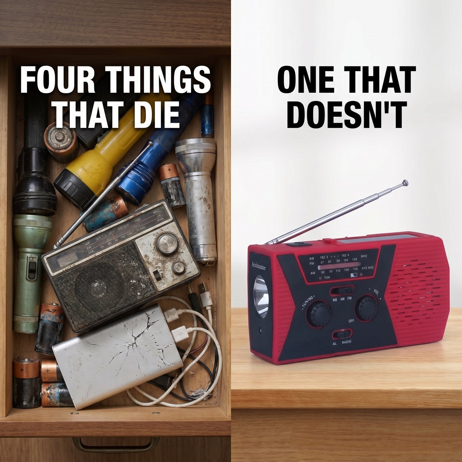 A messy drawer of dying gear versus the single RELVIE-R1