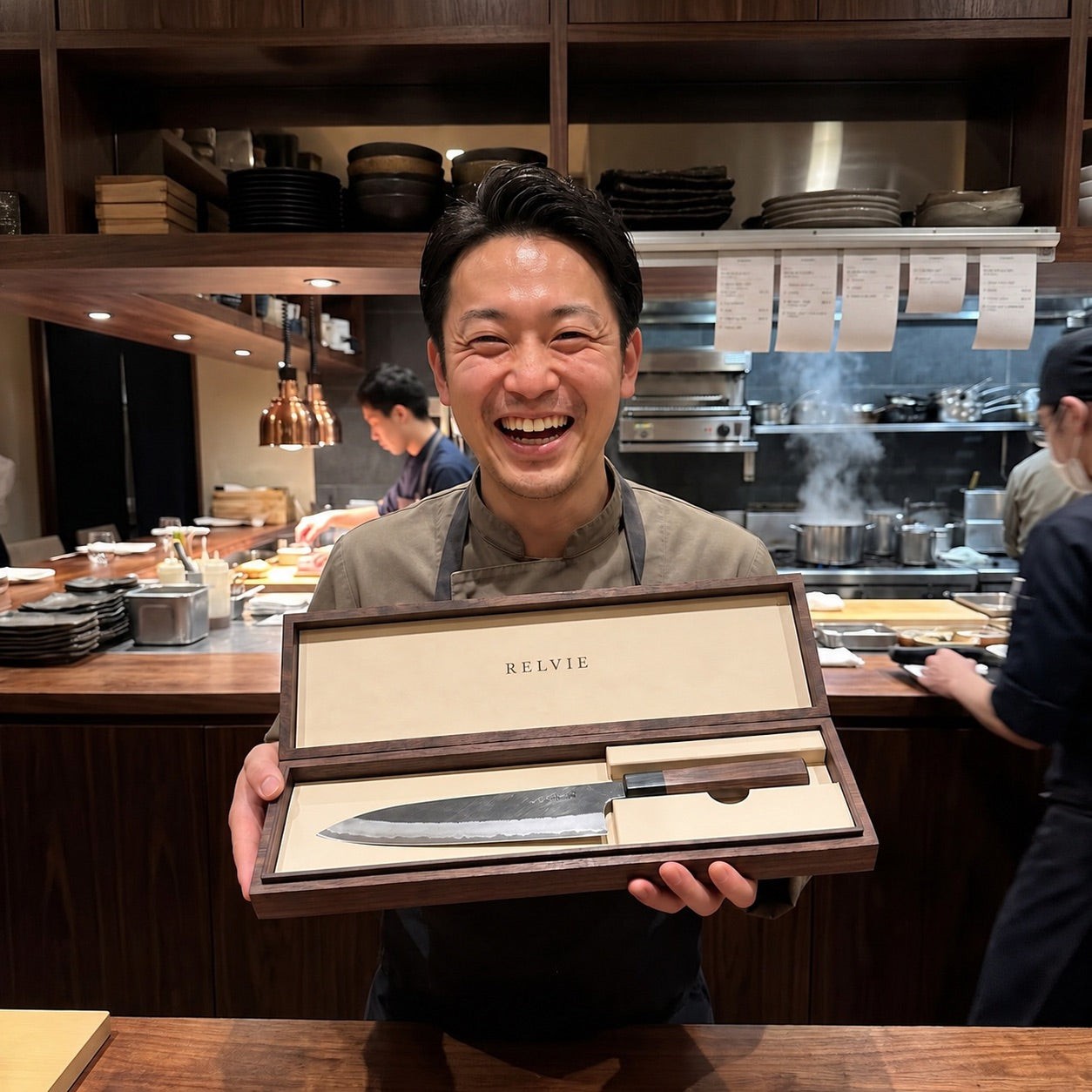Young chef with RELVIE knife box, Tokyo