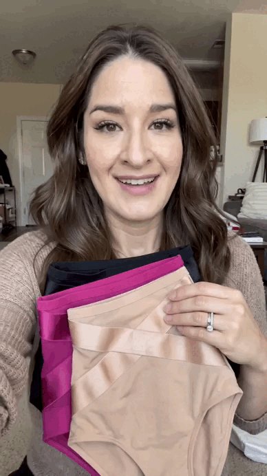Real customer with a stack of Relvie Sculpt Briefs